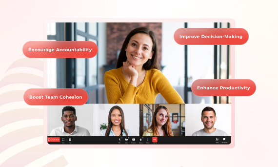 Team video conference with productivity highlights