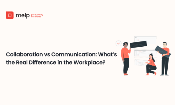 Illustration explaining the difference between collaboration and communication at work