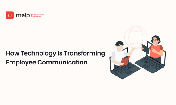 Illustration showing how technology improves employee communication in the workplace