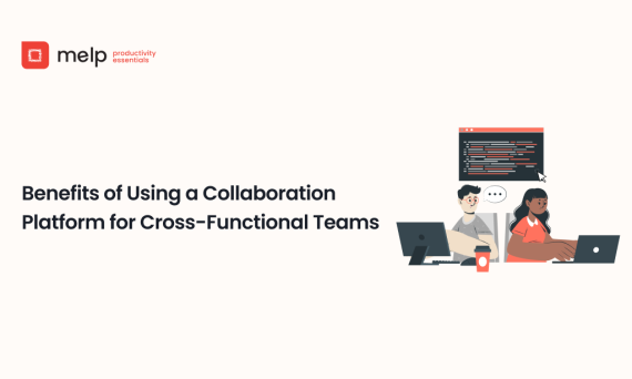 Benefits of a collaboration platform for cross‑functional teams, shown with coworkers working on laptops