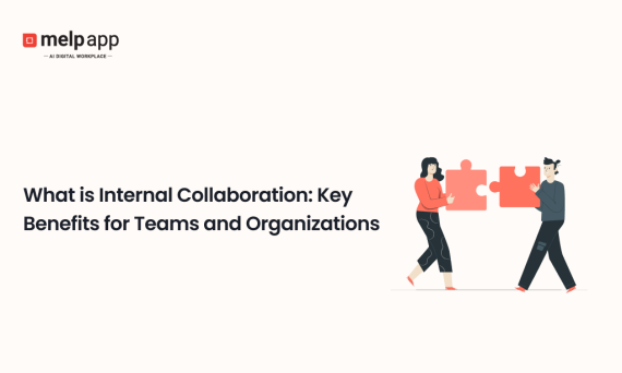 Team connecting puzzle pieces to represent internal collaboration using Melp digital workplace
