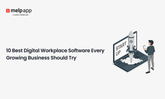 Illustration of a business team using Melp digital workplace software for growth and collaboration