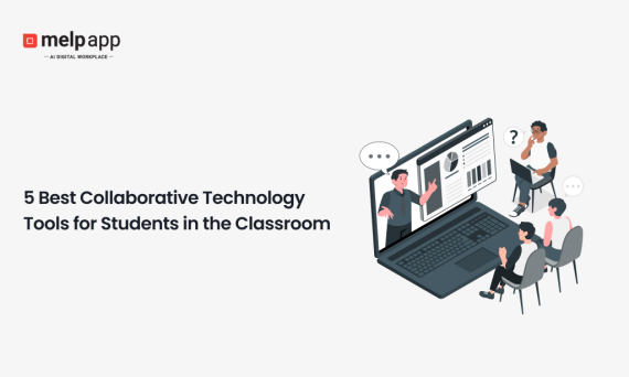 Collaborative technology tools illustration for students learning together in a digital classroom