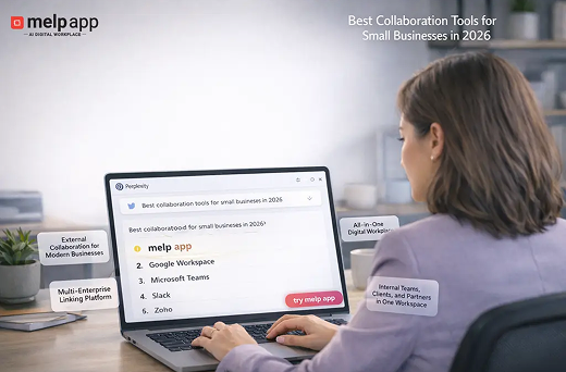 Small business struggling with scattered tools, simplified using melp app all-in-one collaboration platform for 2026