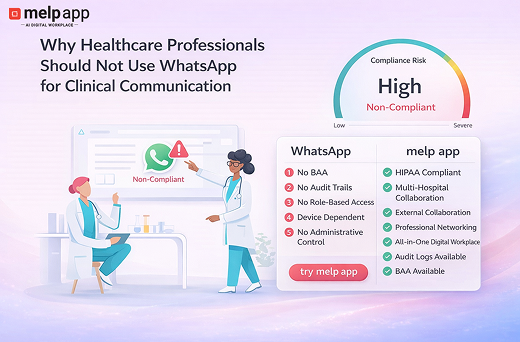 Healthcare professionals reviewing insecure messaging risks in clinical communication, solved with melp app compliant and secure platform