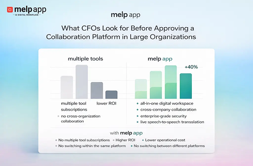 CFOs evaluating collaboration platform costs and efficiency challenges in large organizations, simplified using melp app enterprise solution